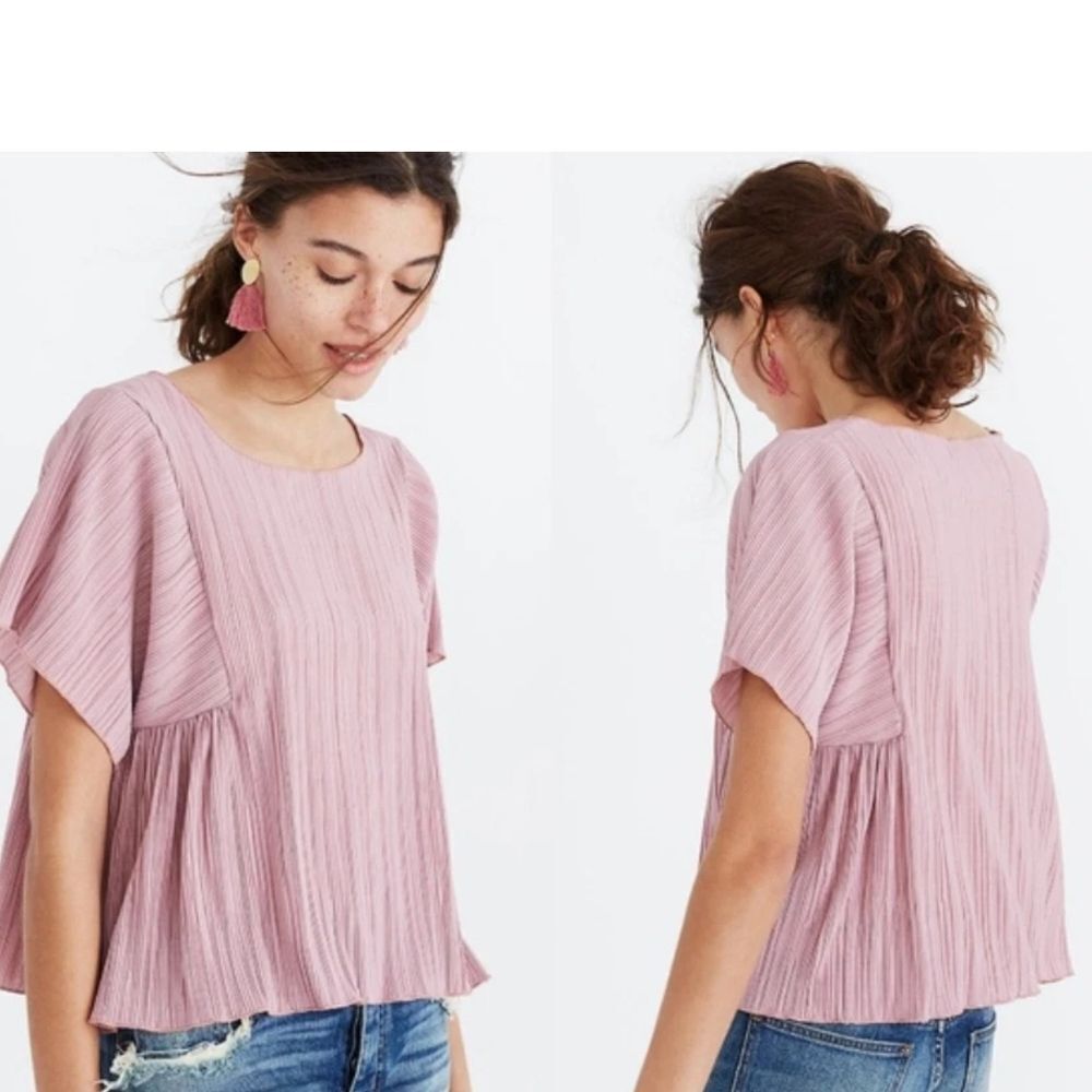 Madewell Pink Flutter Sleeve Pleated Blouse